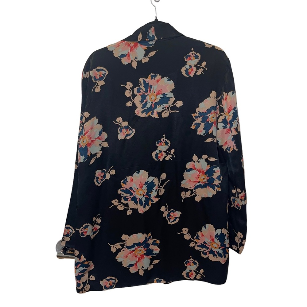 Anthropologie Ett:Twa Black & Pink Floral Tatie Satin Open Blazer Jacket S - Picture 5 of 10